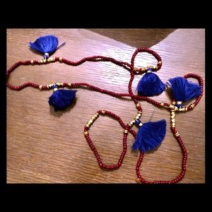 NEW India Hicks No Hassel Tassel in burgundy/blue